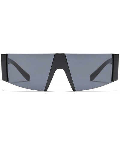 Rectangular Fashion Lady Half Frame Square Brand Designer Sunglasses Retro Flat Top One Piece Mens Goggle UV400 - Black - CC1...