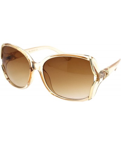 Square Designer Fashion Square Frame Womens Sunglasses Gold & Rhinestone Detail - Beige (Brown) - CE18X9WYMKL $9.98