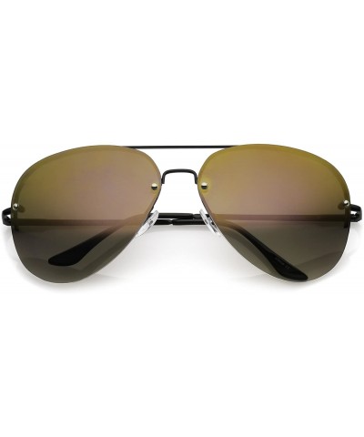 Aviator Oversize Metal Rimless Double Crossbar Mirrored Lens Aviator Sunglasses 65mm - Black / Gold Mirror - CJ184WZW6ZI $21.73
