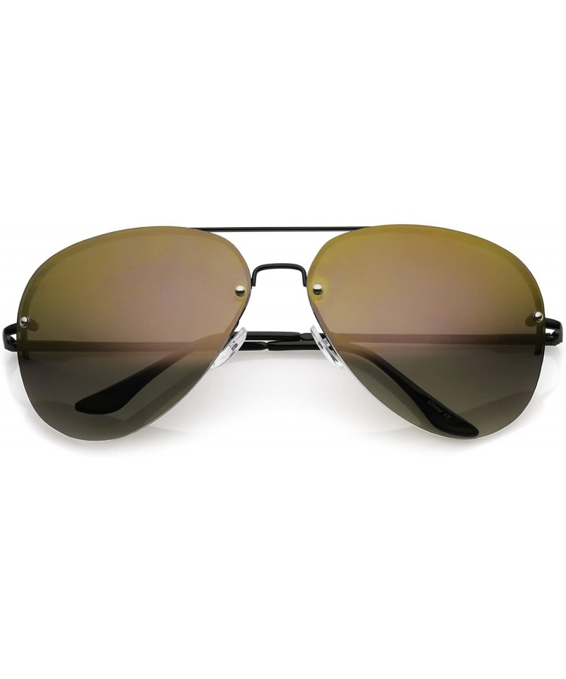 Aviator Oversize Metal Rimless Double Crossbar Mirrored Lens Aviator Sunglasses 65mm - Black / Gold Mirror - CJ184WZW6ZI $11.93