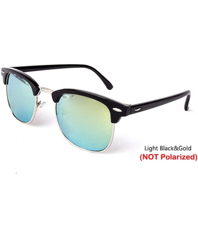 Round Semi-Rimless Sunglasses Women Men Polarized Retro Eyeglasses - C9 Lightblack Gold - CN194OQXDN6 $20.74