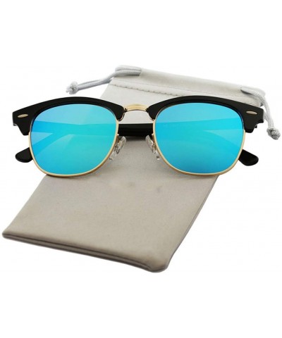 Round Semi-Rimless Sunglasses Women Men Polarized Retro Eyeglasses - C9 Lightblack Gold - CN194OQXDN6 $20.74