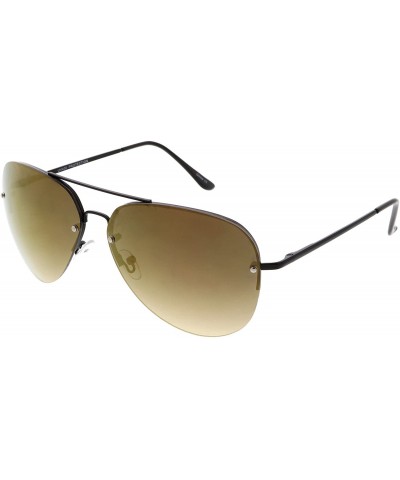 Aviator Oversize Metal Rimless Double Crossbar Mirrored Lens Aviator Sunglasses 65mm - Black / Gold Mirror - CJ184WZW6ZI $11.93