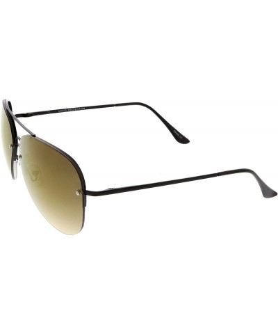 Aviator Oversize Metal Rimless Double Crossbar Mirrored Lens Aviator Sunglasses 65mm - Black / Gold Mirror - CJ184WZW6ZI $11.93