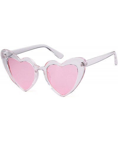 Oversized Clout Goggle Heart Sunglasses Vintage Cat Eye Mod Style Retro Kurt Cobain Glasses - Transpared Pink - CT18ER0IW0E $...