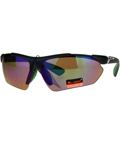 Sport Xloop Sports Sunglasses Mens Half Rim Wrap Around Shades UV 400 - Black Green - CL18DCGLLTQ $9.02