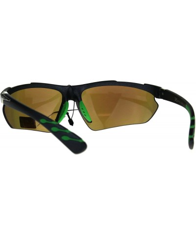 Sport Xloop Sports Sunglasses Mens Half Rim Wrap Around Shades UV 400 - Black Green - CL18DCGLLTQ $9.02