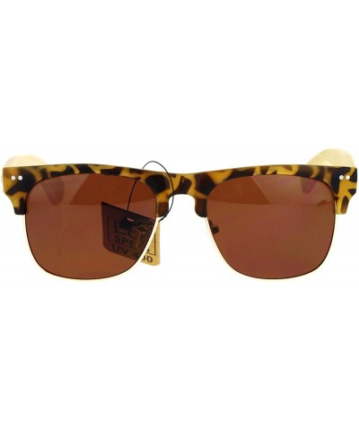 Wayfarer Real Bamboo Wood Arm Hipster Half Rim Sunglasses - Tortoise Brown - CU12O7JQCN2 $11.70