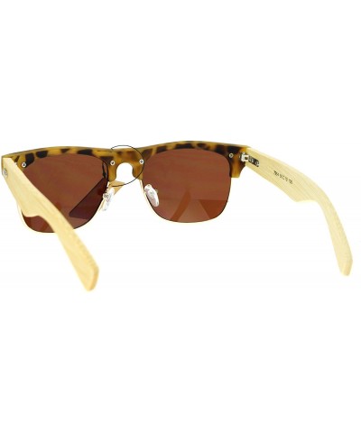 Wayfarer Real Bamboo Wood Arm Hipster Half Rim Sunglasses - Tortoise Brown - CU12O7JQCN2 $11.70