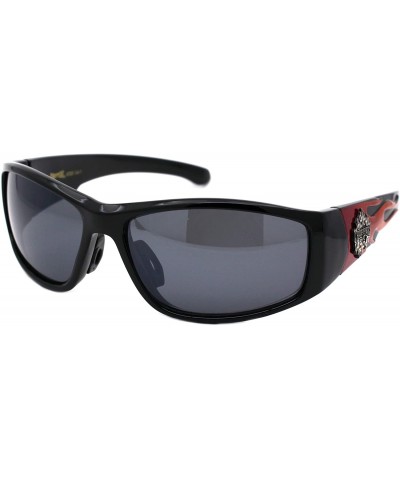 Wrap Sunglasses Mens Biker Fashion Flame Design Wrap Around UV 400 - Black Red Orange (Black) - CJ1950Y30LG $21.66