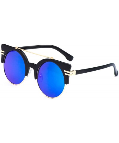 Oval Classic Cat Eye Polaroid Lens Sunglasses Acetate Frame with Spring Hinges for women - F-black/Ice Blue - C418G3AODAR $27.23