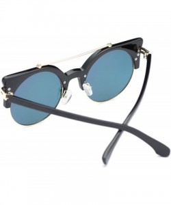 Oval Classic Cat Eye Polaroid Lens Sunglasses Acetate Frame with Spring Hinges for women - F-black/Ice Blue - C418G3AODAR $16.76