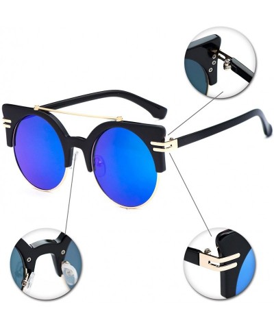 Oval Classic Cat Eye Polaroid Lens Sunglasses Acetate Frame with Spring Hinges for women - F-black/Ice Blue - C418G3AODAR $16.76