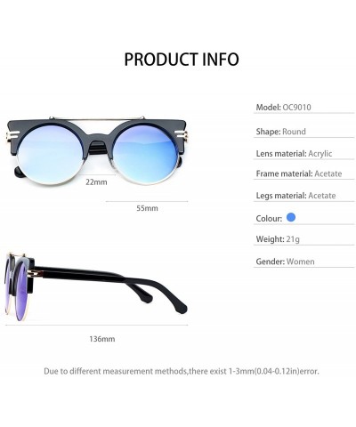 Oval Classic Cat Eye Polaroid Lens Sunglasses Acetate Frame with Spring Hinges for women - F-black/Ice Blue - C418G3AODAR $16.76