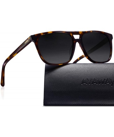 Rectangular Polarized Sunglasses for Men Driving Classic Rectangular Acetate Frame - Tortoise Frame Gradient Grey Lens - CN18...