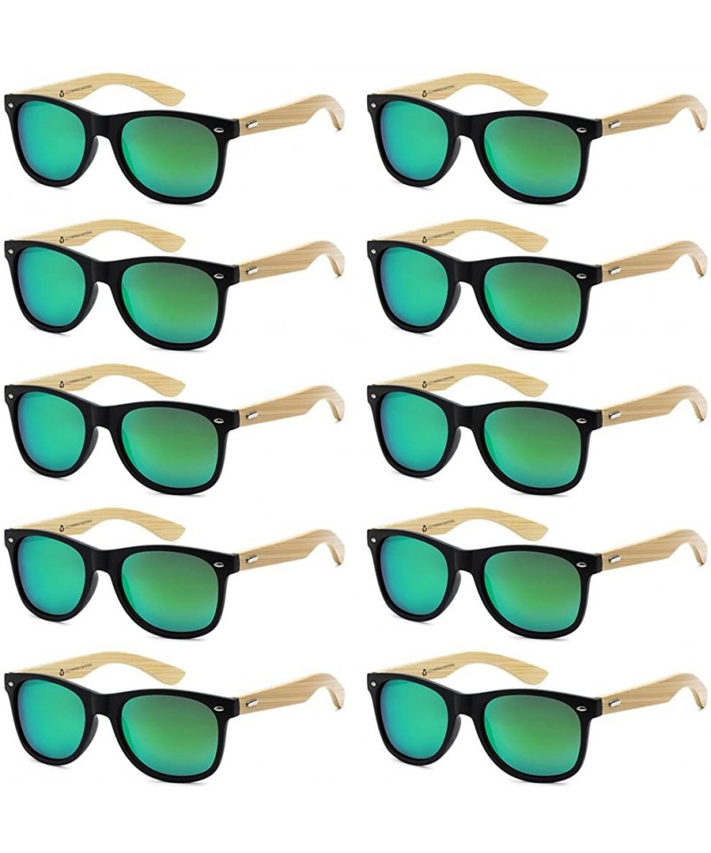 Sport Wholesale Bamboo Sunglasses Eco Friendly Modern Retro 80's Classic - 10 Pack - Matte Black - Kryptonite Green - CH182YS...