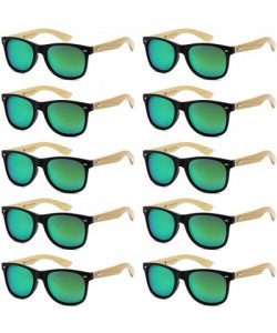 Sport Wholesale Bamboo Sunglasses Eco Friendly Modern Retro 80's Classic - 10 Pack - Matte Black - Kryptonite Green - CH182YS...
