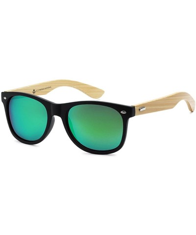 Sport Wholesale Bamboo Sunglasses Eco Friendly Modern Retro 80's Classic - 10 Pack - Matte Black - Kryptonite Green - CH182YS...