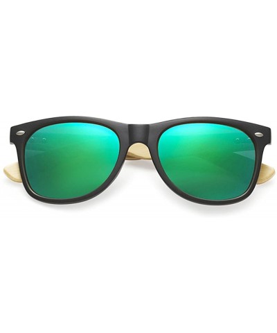 Sport Wholesale Bamboo Sunglasses Eco Friendly Modern Retro 80's Classic - 10 Pack - Matte Black - Kryptonite Green - CH182YS...