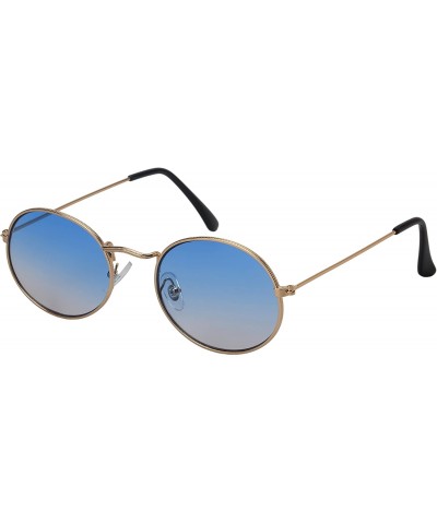 Oval Small Retro Inspired Oval Round Women Sunglasses Flat Lens 5145-FLAP - Gold Frame/Blue-grey Lens - C518GW6R0HY $9.48