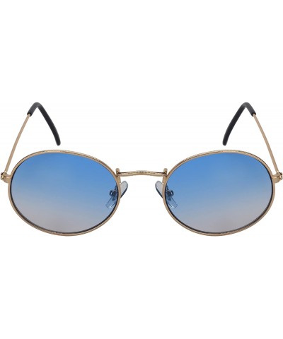 Oval Small Retro Inspired Oval Round Women Sunglasses Flat Lens 5145-FLAP - Gold Frame/Blue-grey Lens - C518GW6R0HY $9.48