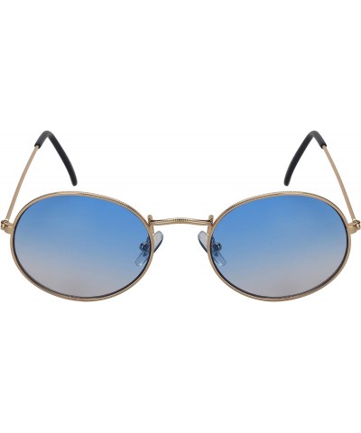 Oval Small Retro Inspired Oval Round Women Sunglasses Flat Lens 5145-FLAP - Gold Frame/Blue-grey Lens - C518GW6R0HY $9.48