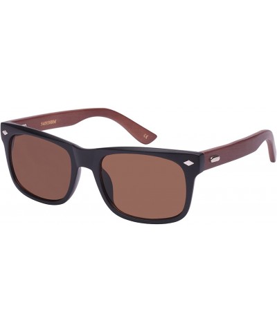 Rectangular Retro Horned Rim Style Bamboo Sunglasses 540938BM-SD - Matte Black+coffee Bamboo/Brown Lens - CA124WR6B15 $13.95