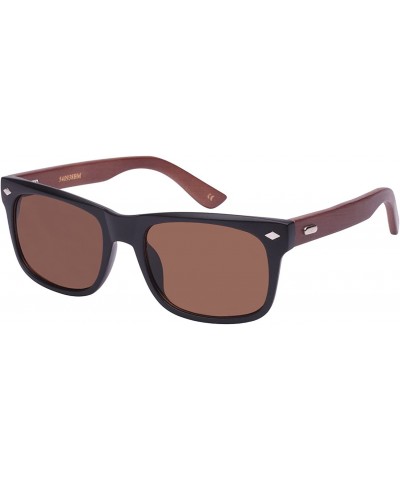 Rectangular Retro Horned Rim Style Bamboo Sunglasses 540938BM-SD - Matte Black+coffee Bamboo/Brown Lens - CA124WR6B15 $22.44