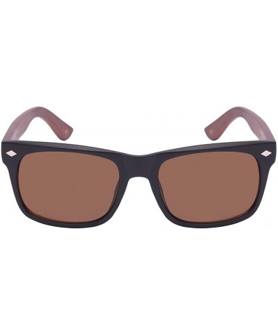 Rectangular Retro Horned Rim Style Bamboo Sunglasses 540938BM-SD - Matte Black+coffee Bamboo/Brown Lens - CA124WR6B15 $13.95