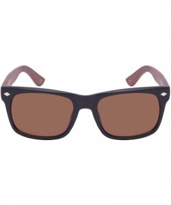 Rectangular Retro Horned Rim Style Bamboo Sunglasses 540938BM-SD - Matte Black+coffee Bamboo/Brown Lens - CA124WR6B15 $13.95