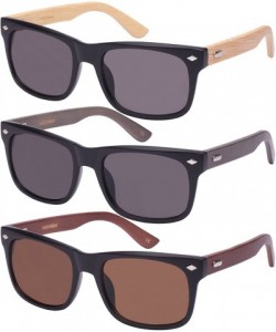 Rectangular Retro Horned Rim Style Bamboo Sunglasses 540938BM-SD - Matte Black+coffee Bamboo/Brown Lens - CA124WR6B15 $13.95