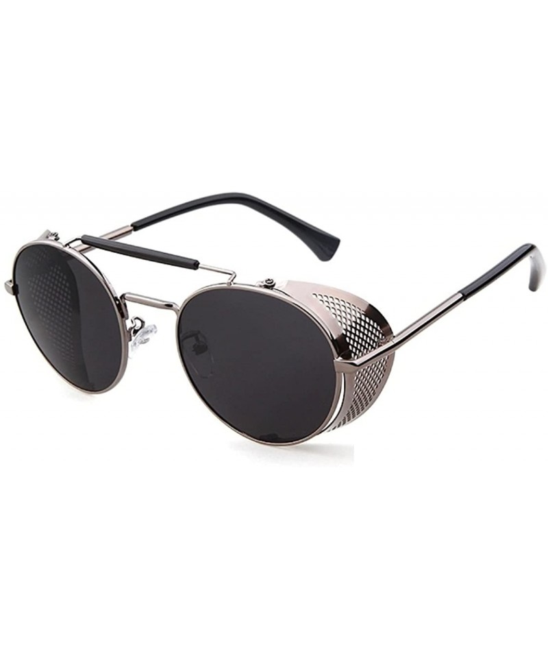 Oval Metal Frame Fold-in Mesh Side Shield Oval Sunglasses - Grey - CQ185W055AA $27.77