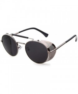 Oval Metal Frame Fold-in Mesh Side Shield Oval Sunglasses - Grey - CQ185W055AA $27.77