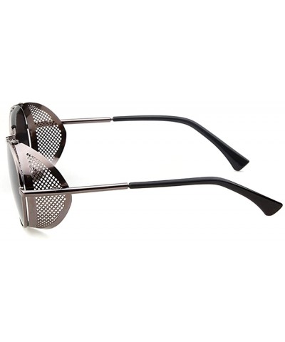 Oval Metal Frame Fold-in Mesh Side Shield Oval Sunglasses - Grey - CQ185W055AA $27.77