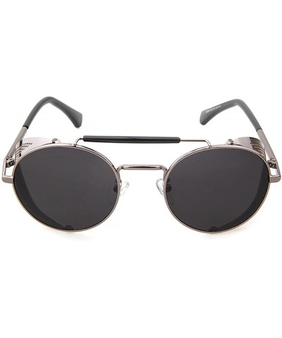 Oval Metal Frame Fold-in Mesh Side Shield Oval Sunglasses - Grey - CQ185W055AA $27.77