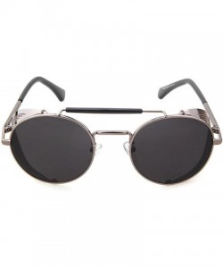 Oval Metal Frame Fold-in Mesh Side Shield Oval Sunglasses - Grey - CQ185W055AA $27.77