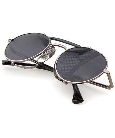 Oval Metal Frame Fold-in Mesh Side Shield Oval Sunglasses - Grey - CQ185W055AA $27.77