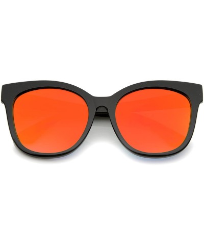 Square Women's Horn Rimmed Color Mirror Flat Lens Oversize Cat Eye Sunglasses 57mm - Black / Orange Mirror - CU12KUKJ6UL $12.18