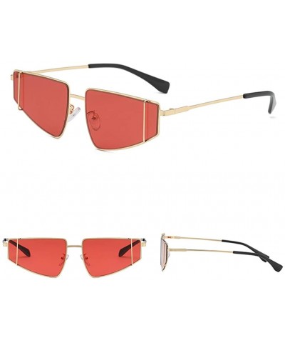 Wayfarer Unisex Classic Vintage Mirror-Cat Eye Mirrored Flat Lenses Street Fashion Metal Frame Women Sunglasses - Red - CL199...