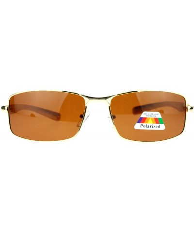 Rectangular Mens Polarized Spring Hinge Luxury Narrow Rectangular Sunglasses - Gold - CR11ZANXQ0T $11.08