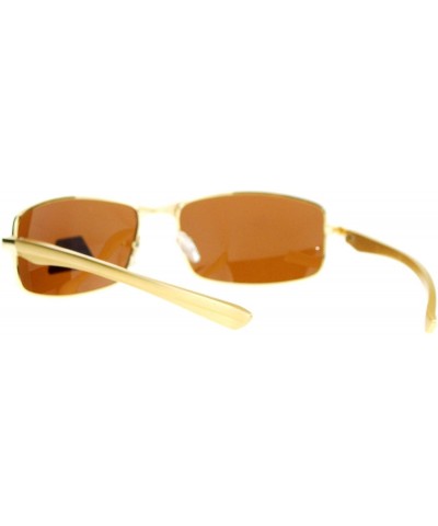 Rectangular Mens Polarized Spring Hinge Luxury Narrow Rectangular Sunglasses - Gold - CR11ZANXQ0T $11.08