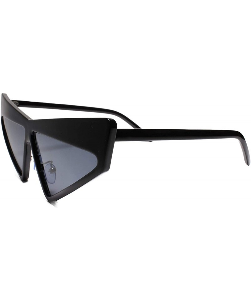 Cat Eye Womens Unique Funky Retro 70s Style Mirrored Lens Cat Eye Sunglasses - Black - CL18UM07TT5 $14.02