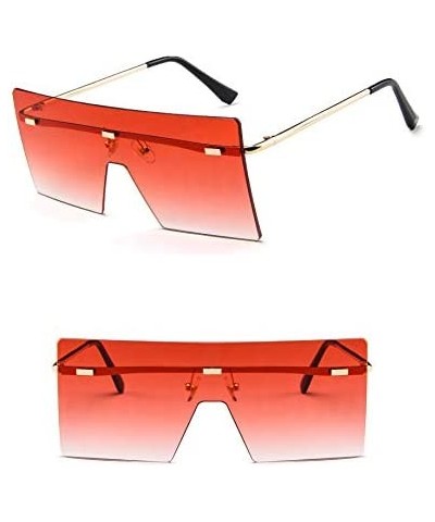 Square Large Square Rimless Sunglasses for Women Men-Classic Vintage Metal Oversized Shades Eyewear Glasses - Rd - CP196INMQI...