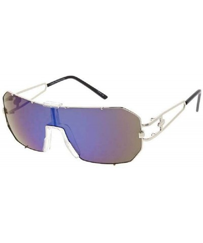 Square Gazelle Hustler Flat Top Oversized Shield Wrap Around Sunglasses - Silver & Black Frame - C318YELLIWU $11.19