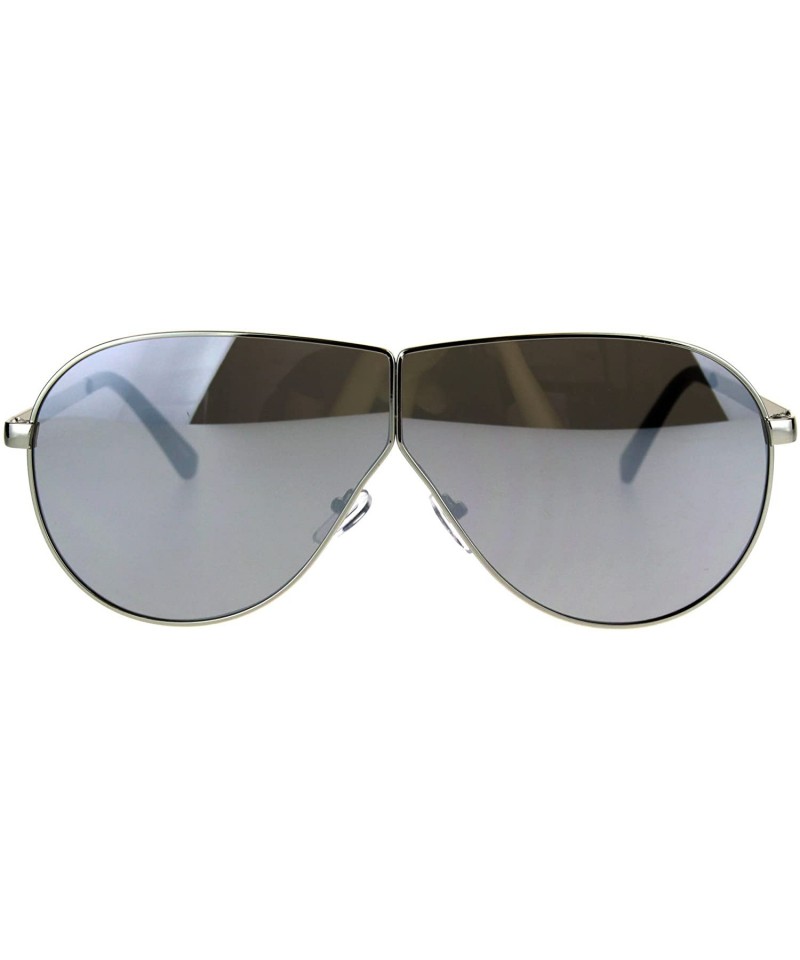 Shield Mens Oversize Color Mirror Lens Metal Rim Shield Pilots Sunglasses - Silver Mirror - CN185KM2ZAA $11.79