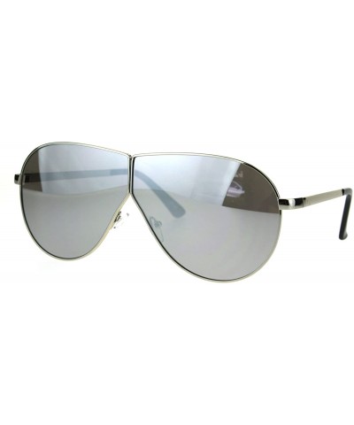 Shield Mens Oversize Color Mirror Lens Metal Rim Shield Pilots Sunglasses - Silver Mirror - CN185KM2ZAA $11.79