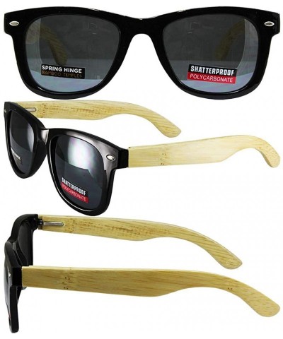 Wayfarer Genuine Bamboo Temples Wayfarer Style Sunglasses With Black Face - CD12M0BHOLB $12.68