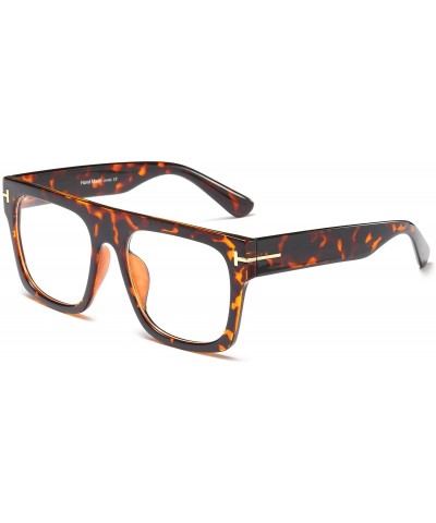 Aviator Unisex Large Square Optical Eyewear Non-prescription Eyeglasses Flat Top Clear Lens Glasses Frames - Leopard - CN18NA...