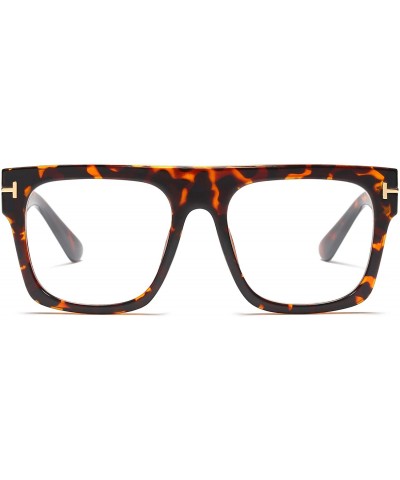 Aviator Unisex Large Square Optical Eyewear Non-prescription Eyeglasses Flat Top Clear Lens Glasses Frames - Leopard - CN18NA...