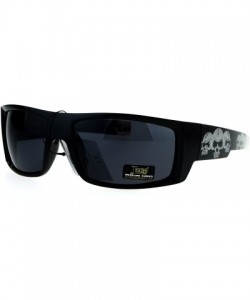 Rectangular Locs Skull Print Rectangular Gangster Cholo Sport All Black Sunglasses - Silver Skull - C412NZGN3GC $12.07